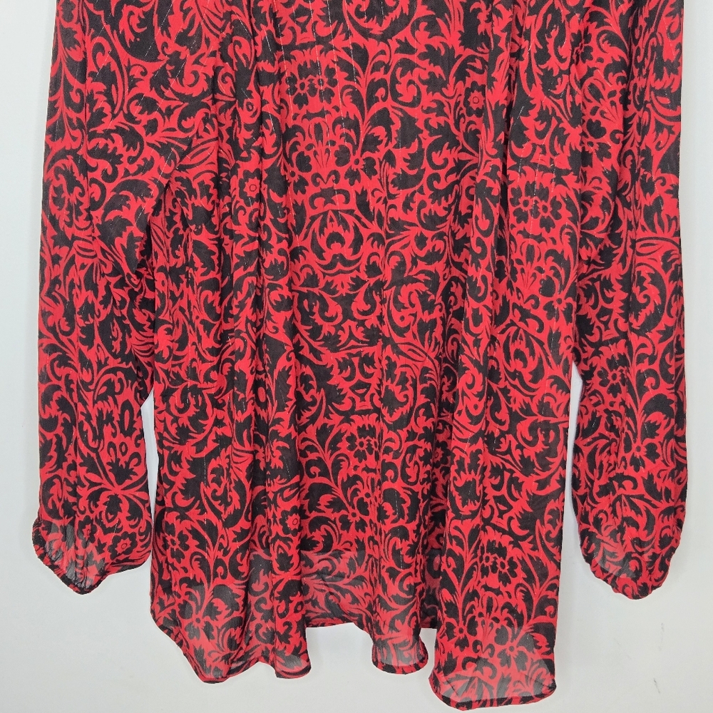 NWT Torrid Crinkle Chiffon Sheer Long Sleeve Blouse Red Black Fleur Size 4X - Picture 6 of 10